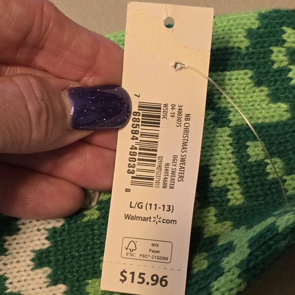 No Boundaries Ugly Christmas Sweater Womens Size Large Green Red Holiday Party - Picture 7 of 12